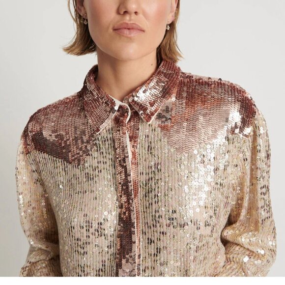 One Teaspoon Hand Sequin Rose Gold Button Up Western Shirt Special Occassion - Picture 1 of 4